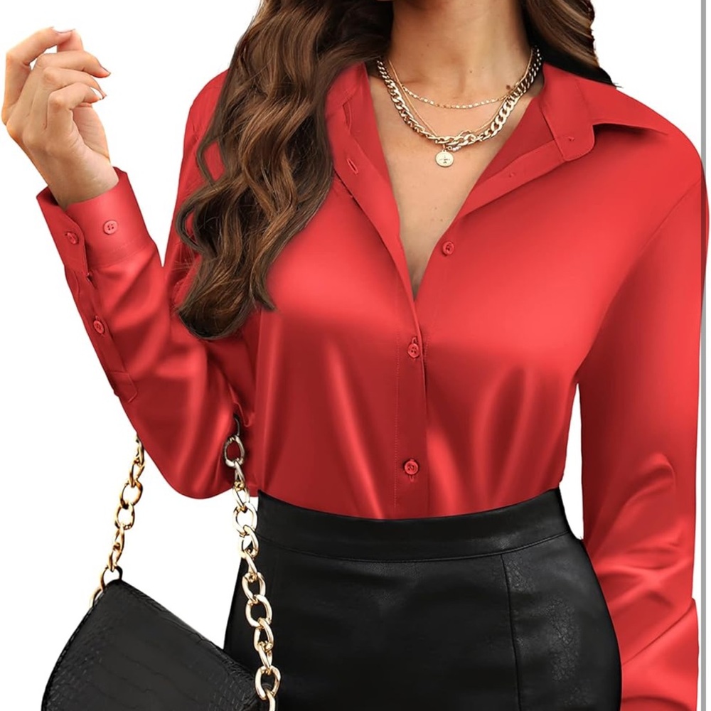 Elegant Red Women's Silky Blouse NEW